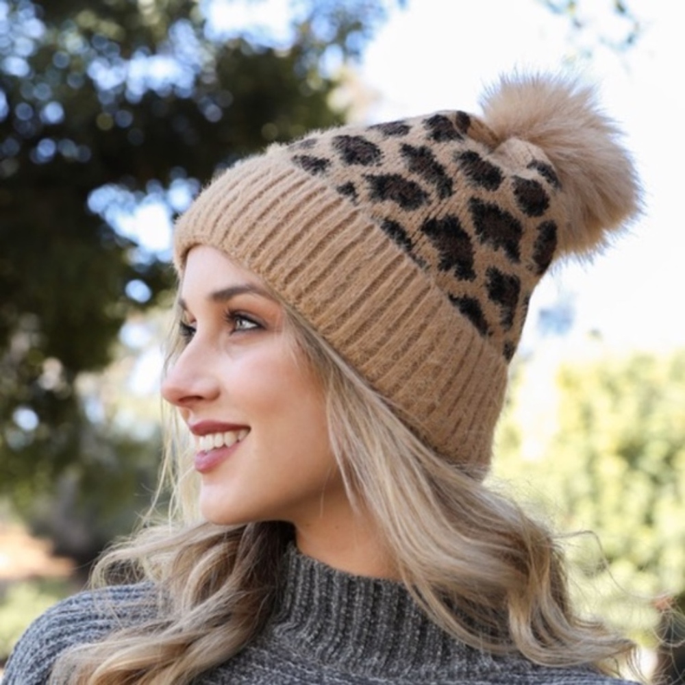 Leopard Print Fuzzy Faux Fur Beanie - Picture 8 of 8